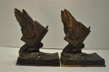 Antique Bronze Bookends "Thoughts on Wings
